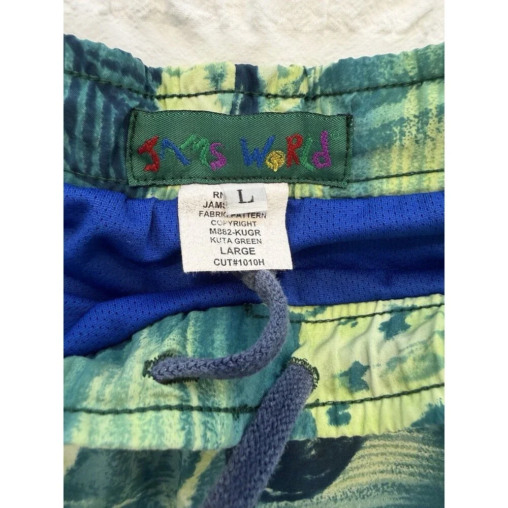 Jams World Men’s Lined Swim Trunks, Large, Green Floral, GUC